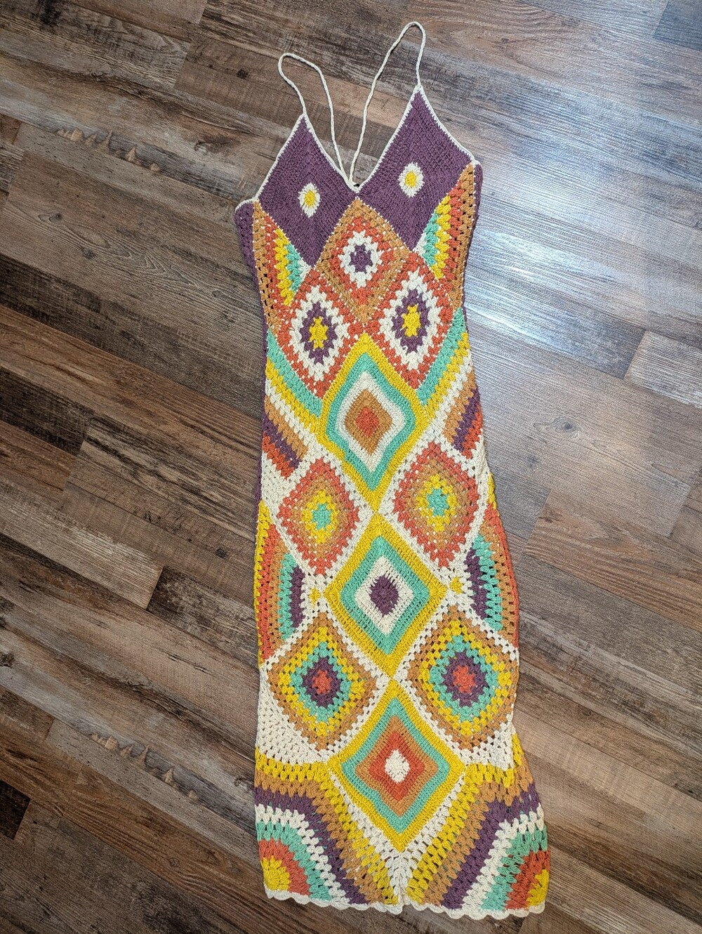 Zara Colorful Crochet Patchwork Midi Dress Boho Beach Sz M - Picture 2 of 16